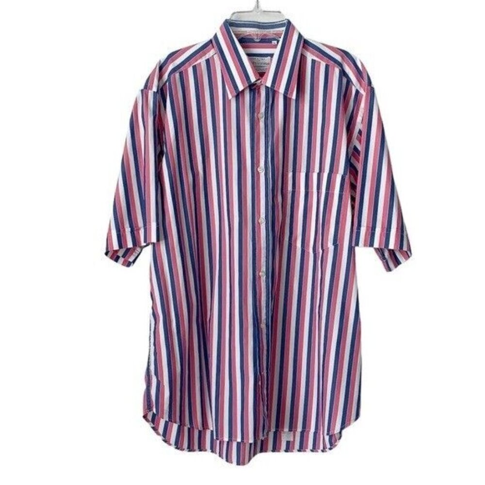 Maus & Hoffman Shirt Mens Medium Short Sleeves Pocket Button Up Blue‎ Pink white
